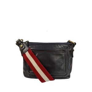 Bally Leather Crossbody Bag Brown Red Cream Stripe Adjustable Strap